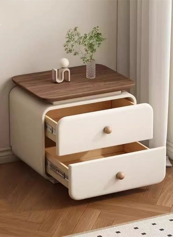 كوتيس خزانة تخزين بجانب السرير بتصميم عصري مع درجين من الخشب باللون الأبيض/البني، مقاس 45×40×48 سم - Image 2