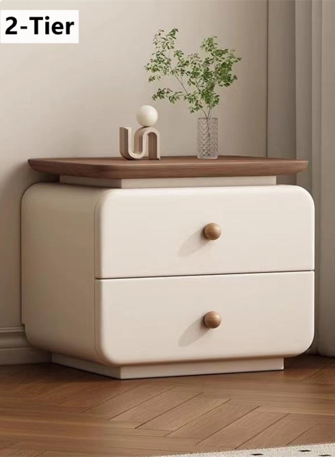 كوتيس خزانة تخزين بجانب السرير بتصميم عصري مع درجين من الخشب باللون الأبيض/البني، مقاس 45×40×48 سم - Image 1