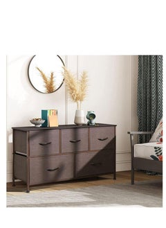 Golden Wooden Chest Of Drawers, Fabric 5-Drawer Dresser Vanity Table with Steel Frame for Bedroom, Dressing Table Organizer with Wood Desktop, Multifunction Storage Cabinet for Closet Entryway Living Room  - Image 5