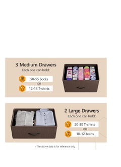Golden Wooden Chest Of Drawers, Fabric 5-Drawer Dresser Vanity Table with Steel Frame for Bedroom, Dressing Table Organizer with Wood Desktop, Multifunction Storage Cabinet for Closet Entryway Living Room  - Image 4
