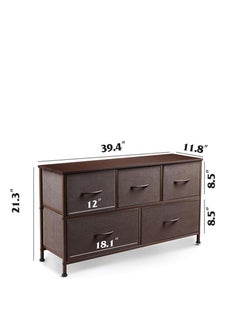 Golden Wooden Chest Of Drawers, Fabric 5-Drawer Dresser Vanity Table with Steel Frame for Bedroom, Dressing Table Organizer with Wood Desktop, Multifunction Storage Cabinet for Closet Entryway Living Room  - Image 2