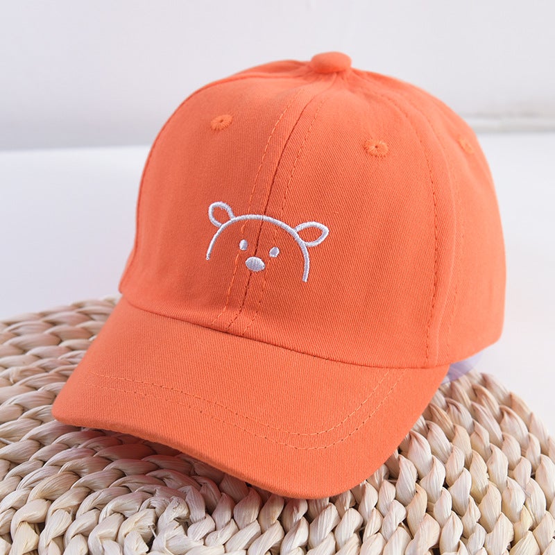Spring Baby Baseball Cap Embroidered Duck Tongue Hat for Kids Orange (Half Bear Cap)