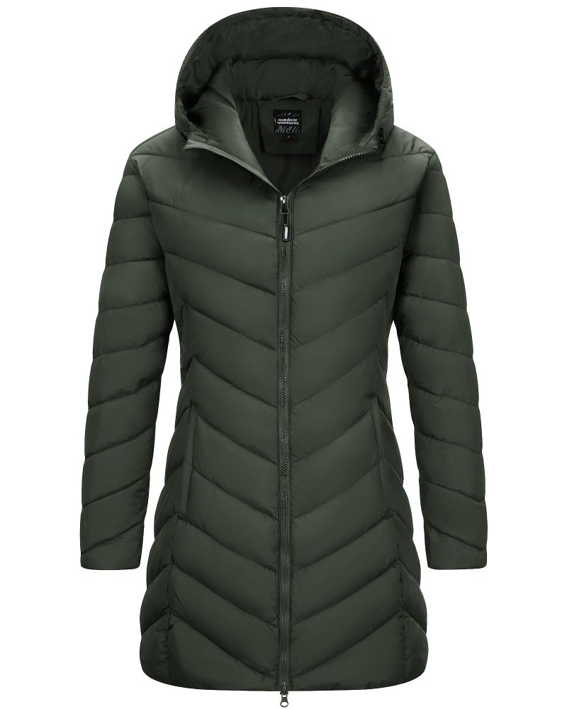 Outdoor Ventures Women's Long Hooded Lightweight Puffer Coat Quilted Insulated Winter Jacket - Image 1