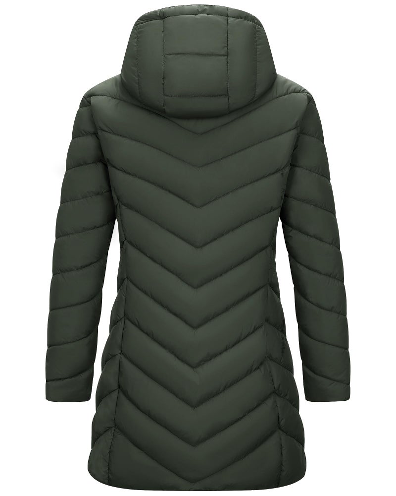Outdoor Ventures Women's Long Hooded Lightweight Puffer Coat Quilted Insulated Winter Jacket - Image 5