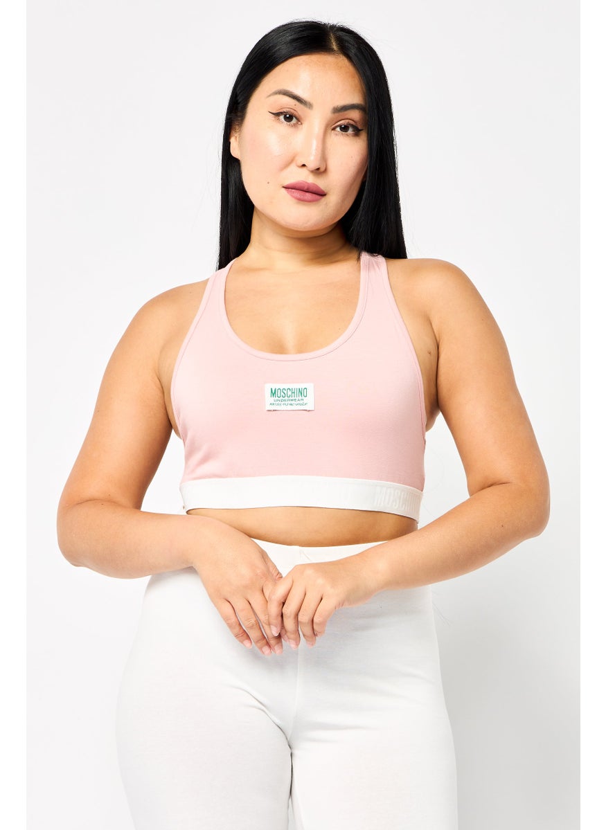 MOSCHINO Women Brand Logo Padded Sports Bra, Pink  - Image 1