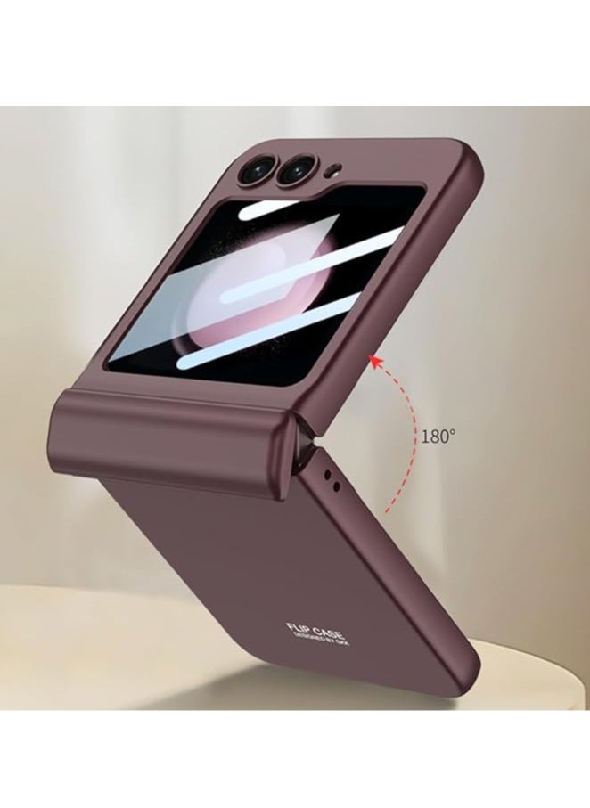 جنرال - جراب مغناطيسي قابل للطي لهاتف Samsung Galaxy Z Flip 5، جراب شامل للهاتف بتصميم قابل للطي ، بلون صلب مع حامي شاشة من الزجاج. - Image 1