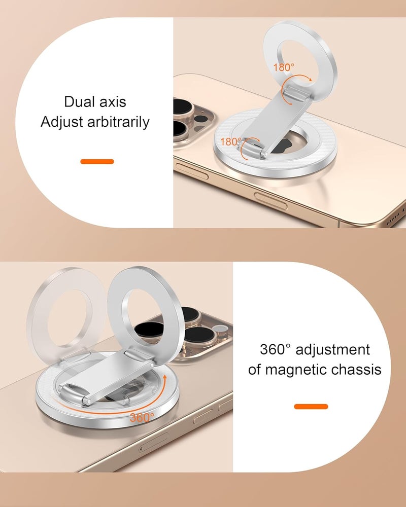 AILKIN Magnetic Phone Ring Holder, 360° Rotating Kickstand MagSafe Grip Ring Stand | Magnetic Stand with Dual-Side Magnets for iPhone 17e 17 16 15 14 13 12 Pro, Android, Phone Grip for Desk, Car, Office-Silver - Image 3