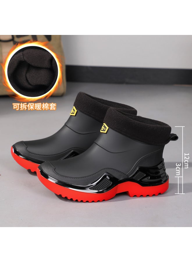 Fashionable Short-tube Men's Rain Boots, Non-slip Thickened Rubber Shoes, Work Rain Boots, Beach Fishing Wear-resistant, Warm And Waterproof Shoes For Women