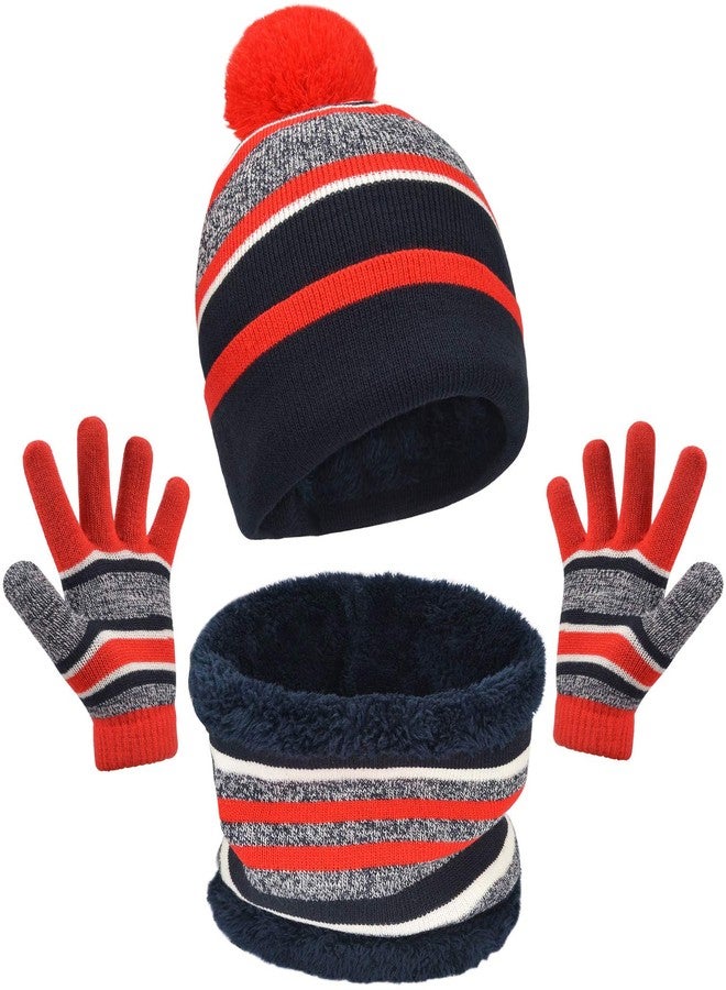 MAYLISACC 3Pcs Hat Scarf and Glove Set for Kids Boys Age 3-6 Winter Knit Pom Beanie Neck Warmer Gloves Set with Warm Fleece Lining - Image 1