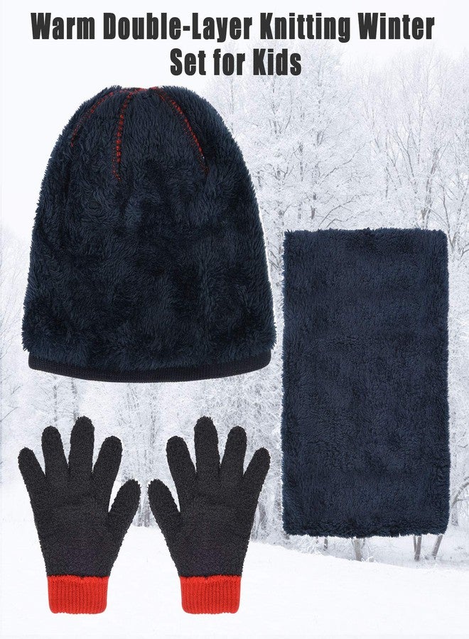 MAYLISACC 3Pcs Hat Scarf and Glove Set for Kids Boys Age 3-6 Winter Knit Pom Beanie Neck Warmer Gloves Set with Warm Fleece Lining - Image 2