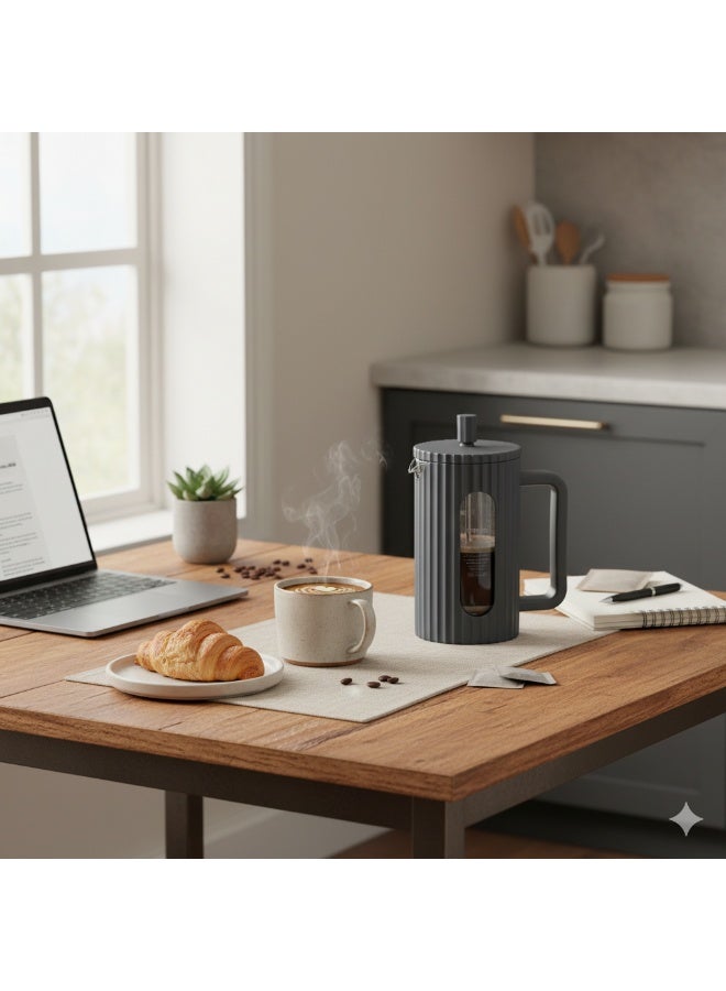 Fissman صانعة القهوة والشاي بالضغط الفرنسي 350 مل، زجاج بوروسيليكات سميك مقاوم للحرارة، ضغط القهوة والشاي من الفولاذ المقاوم للصدأ، قهوة بالضغط الفرنسي ساخنة وباردة - Image 2