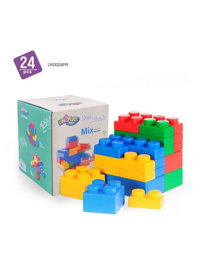 uniplay - Mix Soft Building Blocks - 24-Piece Set For Infant Early Learning, Cognitive Development, And Toddler Creative Play - Ages 3 Months+ - Image 1