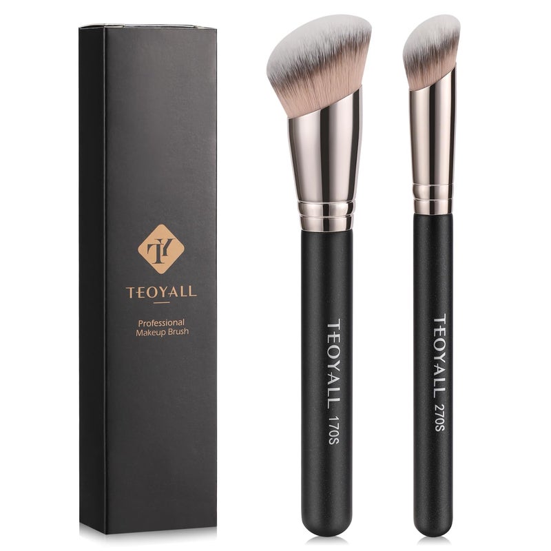 TEOYALL Foundation Contour Brush Set, 2PCS Angled Synthetic Kabuki Brush for Blending Setting Concealing Buffing with Liquid, Cream and Powder Cosmetic (170S/270S) - Image 1