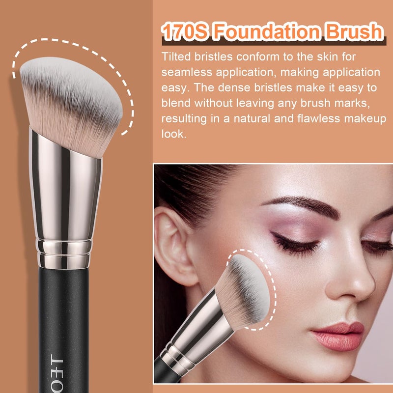 TEOYALL Foundation Contour Brush Set, 2PCS Angled Synthetic Kabuki Brush for Blending Setting Concealing Buffing with Liquid, Cream and Powder Cosmetic (170S/270S) - Image 3