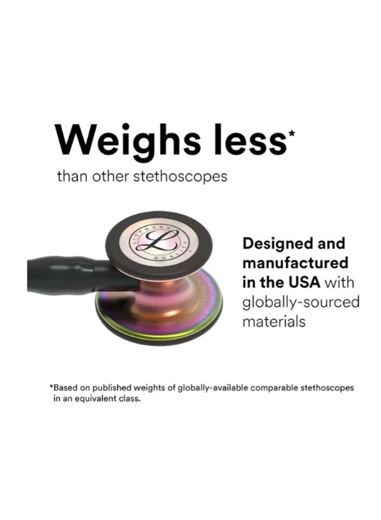 3M Littmann 3M™ Littmann® Cardiology IV™ Diagnostic Stethoscope, Rainbow-Finish Chestpiece, black stem and headset, Black Tube, 6165 - Image 3