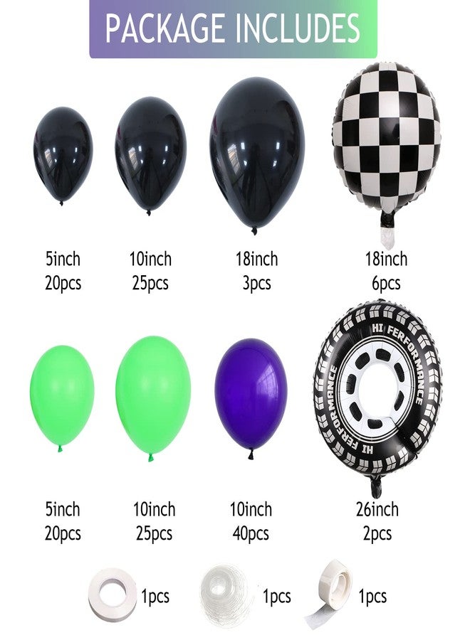 EASUTE 145Pcs Monster Truck Theme Purple and Green Black Balloon Garland Arch Kit with Big Wheels Checkered Foil Balloons for Kids Truck Race Car Birthday Jam Party Decorations Monster Truck Party Supplies - Image 2