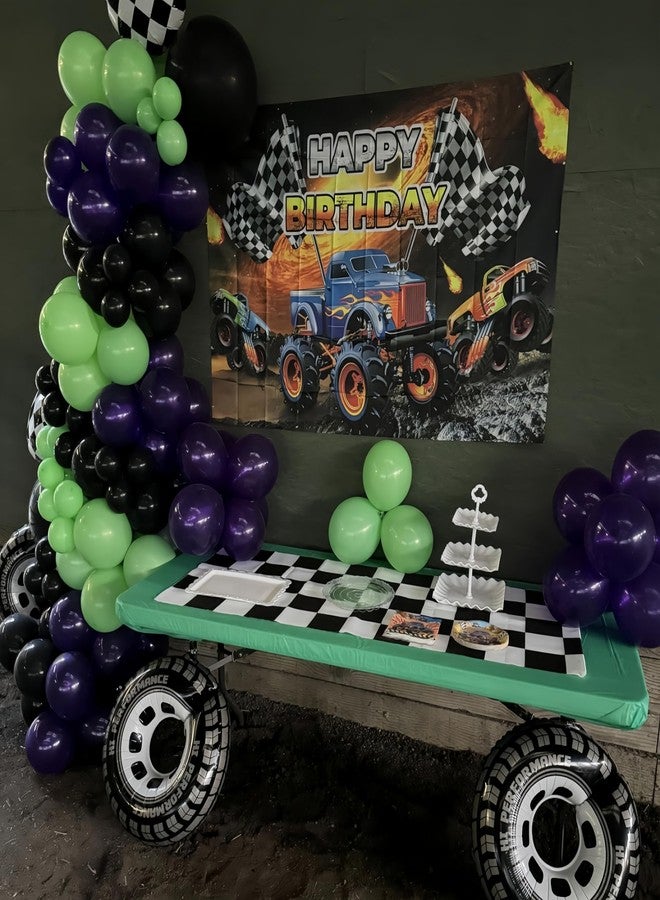 EASUTE 145Pcs Monster Truck Theme Purple and Green Black Balloon Garland Arch Kit with Big Wheels Checkered Foil Balloons for Kids Truck Race Car Birthday Jam Party Decorations Monster Truck Party Supplies - Image 5