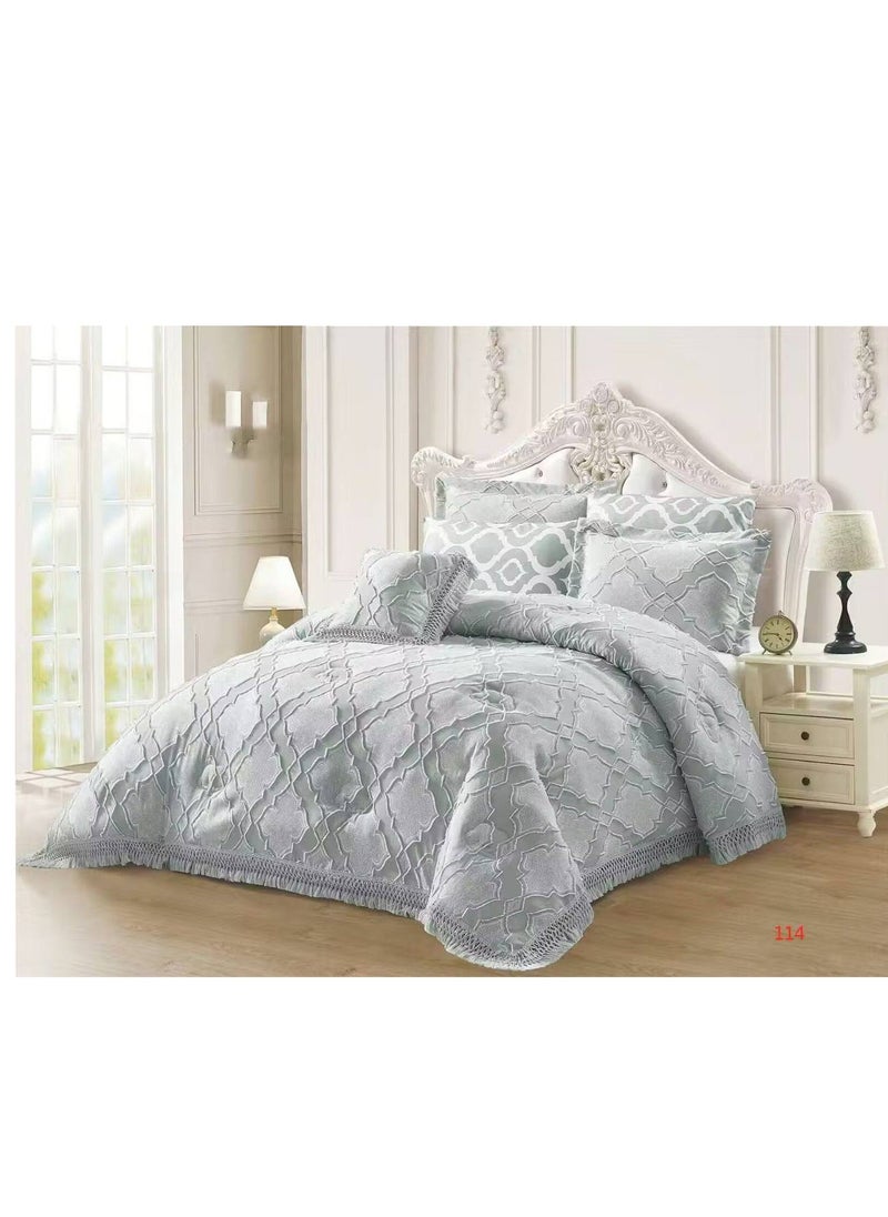 BAIG Microfiber Embroidered Soft Quality Comforter Bedding set-King Size 6Pcs 1-PC fitted bedsheet 200 * 200cm,1-PCS Comforter 220 * 240 fixed, 4PCS Super Soft Pillowcases 
