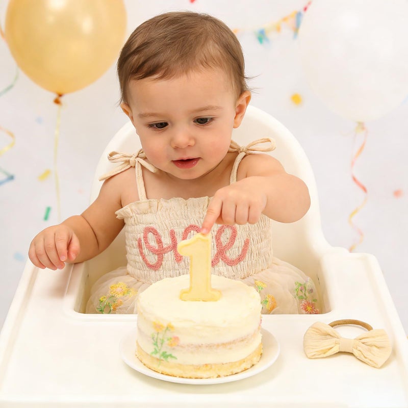 TITKKOP Baby Girl 1st Birthday Clothes One Year Old Tulle Romper Sleeveless Bodysuit Cake Smash Outfits(apricot1,12-18M) - Image 2