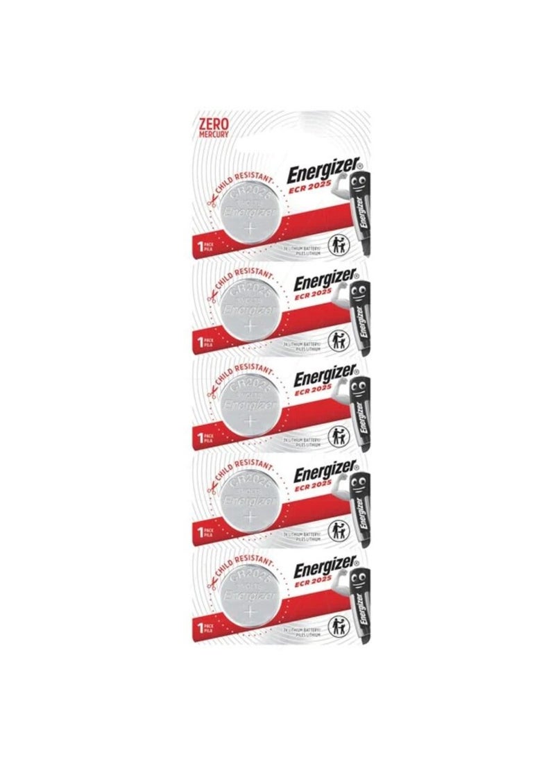 Energizer 5-Pieces CR2025 Lithium Coin Cell 3V Batteries