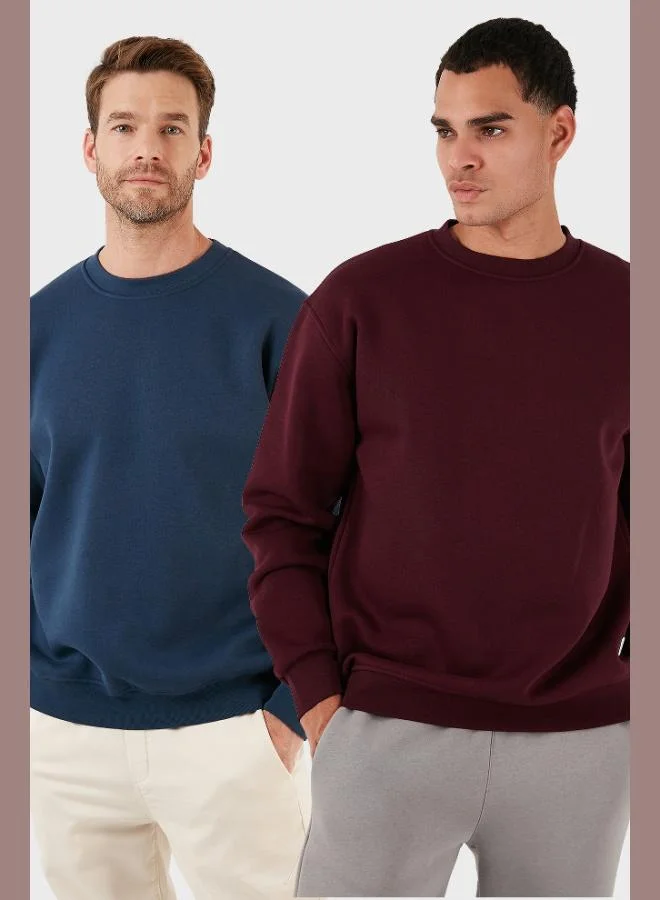 بوراتي طقم سويت شيرت رجالي بياقة دائرية مبطن بالصوف من بوراتي قطعتين