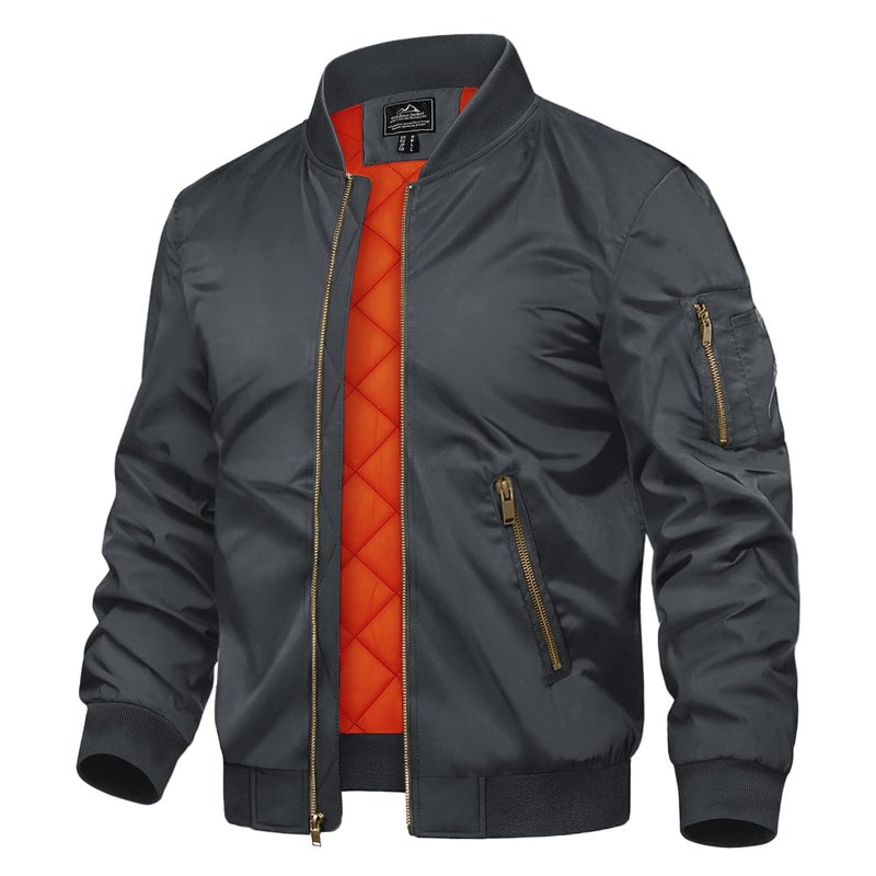 TACVASEN Mens Jackets Grey Bomber Jacket Lightweight Windbreaker Winter Military Coats Dark grey L