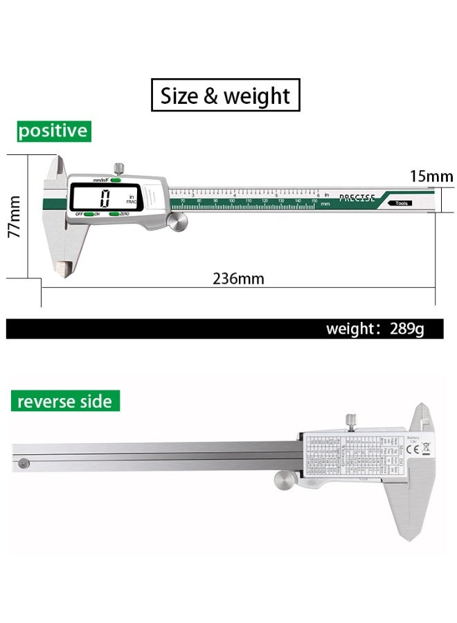 High Precision Stainless Steel Digital Caliper - 150mm Electronic Vernier Caliper with Large LCD Display Battery Powered Measurement Tool for Fractions/MM/Inches - Image 4