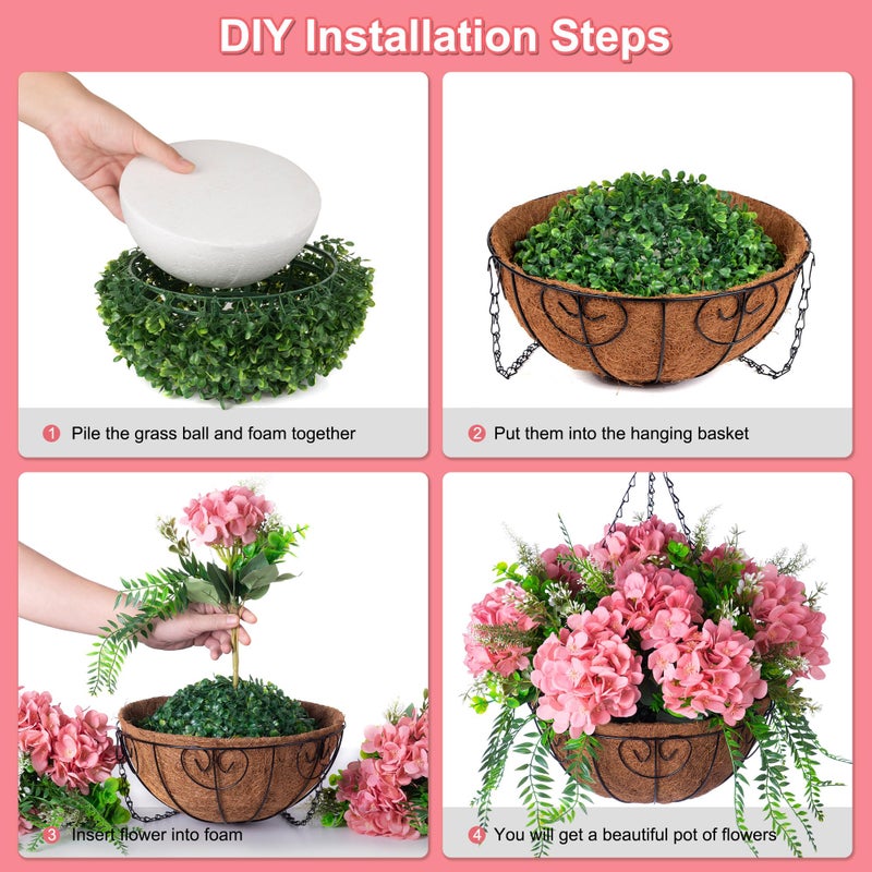 Ammyoo Artificial Hanging Hydrangea Flowers with Basket for Outdoor Spring Decoration, Fake Silk Hydrangea Flower Outdoor Indoor Arrangements, Fake Hanging Plants for Balcony Garden Yard Decor(Champagne) - Image 3