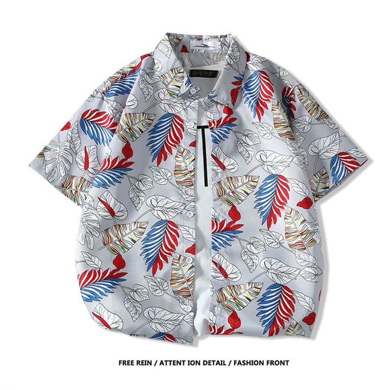 Thailand Bright Hawaiian Shirt Fairy Short-Sleeved Shirt Men'S Hong Kong Style Ruan Shuai Seaside Vacation Beach Clothes - Image 1