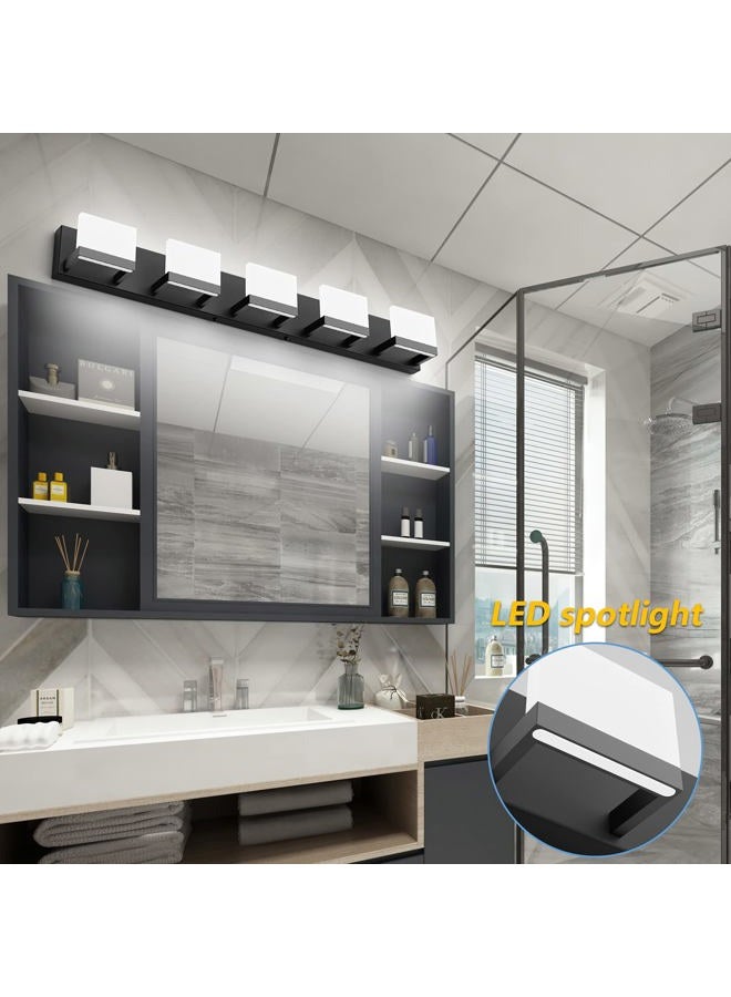 Tipace 5 Lights Modern Black Vanity Light Up and Down Black LED Vanity Light Fixtures Bathroom Wall Light Over Mirror 6000K - Image 4