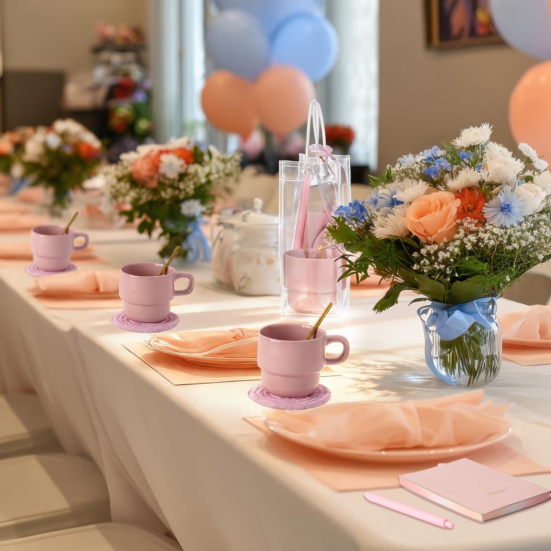 Yiyiring 43 Pcs Baby Shower Game Prizes for Game Winners Baby Shower Gifts Including Ceramic Mugs with Spoons Woven Coasters and Notebook Pen Gift Bags Thank You Card for Wedding Bridal Favors (Pink) - Image 5