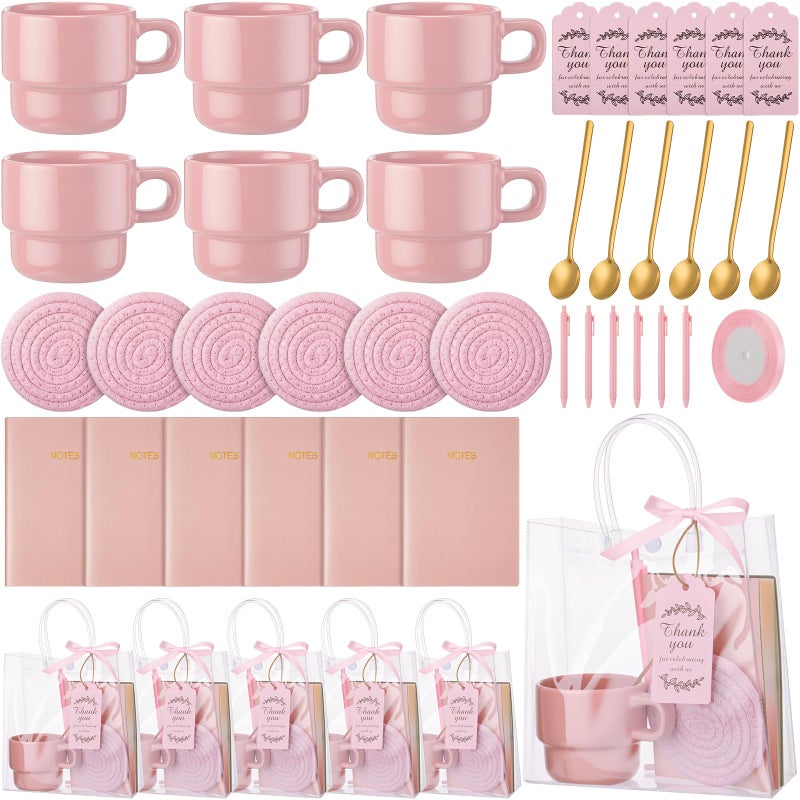 Yiyiring 43 Pcs Baby Shower Game Prizes for Game Winners Baby Shower Gifts Including Ceramic Mugs with Spoons Woven Coasters and Notebook Pen Gift Bags Thank You Card for Wedding Bridal Favors (Pink) - Image 1