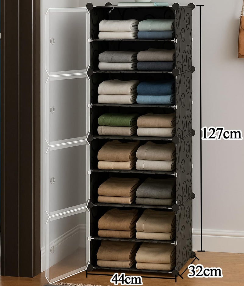 AYSIS Portable Collapsible Wardrobe for Clothes Storage 𝟕 𝐒𝐡𝐞𝐥𝐟 & 𝟒 𝐃𝐨𝐨𝐫𝐬 – Cloth Organizer Cupboard/Multipurpose Storage Organizer/Closet for Bedroom/Living Room/Laundry Room - 𝐁𝐥𝐚𝐜𝐤 - Image 2