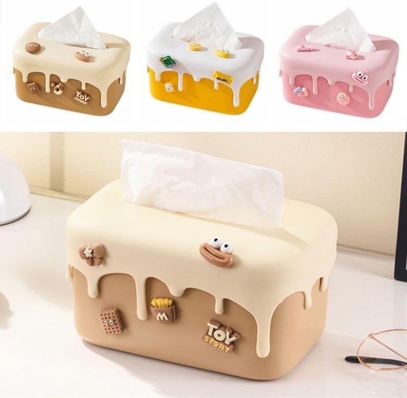 XPY-V9 Decorative Cream Cake Tissue Box,Tissue Storage Box,Cartoon Paper Dispenser,Napkin Storage Case,Tissue Box Cover Holder,Desktop Tissue Box [Bedroom][Kids room][Livingroom][Bathroom] (Creamy)