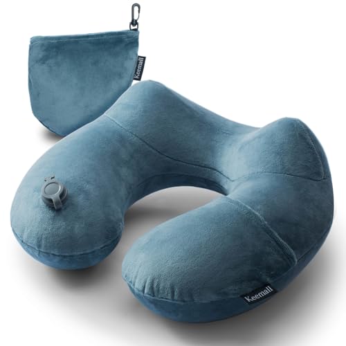 Keemall Inflatable Travel Neck Pillow for Airplane Sleeping Blow Up Neck Support Air Pillow Traveling on Plane Long Flights Washable - Image 1