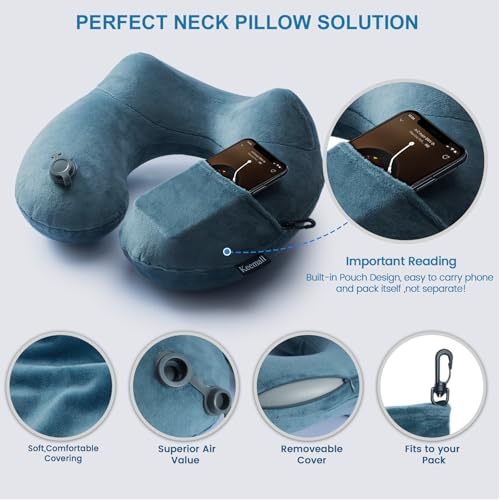 Keemall Inflatable Travel Neck Pillow for Airplane Sleeping Blow Up Neck Support Air Pillow Traveling on Plane Long Flights Washable - Image 4