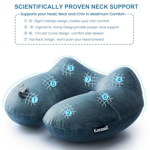 Keemall Inflatable Travel Neck Pillow for Airplane Sleeping Blow Up Neck Support Air Pillow Traveling on Plane Long Flights Washable - Image 5