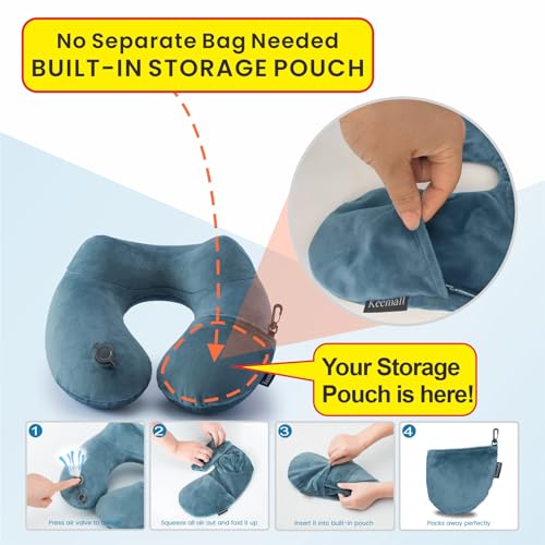 Keemall Inflatable Travel Neck Pillow for Airplane Sleeping Blow Up Neck Support Air Pillow Traveling on Plane Long Flights Washable - Image 2