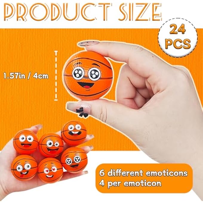 Xeehwb 24 Pcs Face Basketball Stress Balls,Face Foam Squeeze Basketballs,Funny Face Sport Balls for Anxiety Relief,Party Favors,Sports Game,Basketball Party Decoration - Image 2
