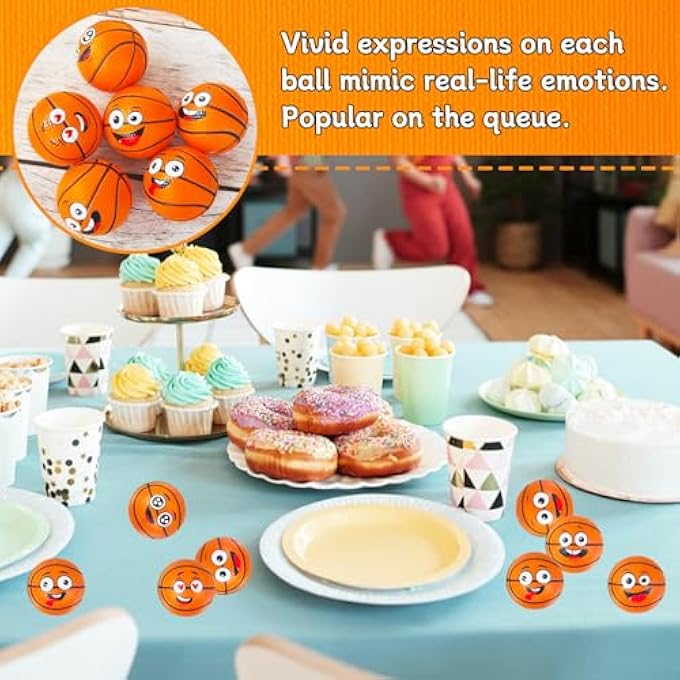 Xeehwb 24 Pcs Face Basketball Stress Balls,Face Foam Squeeze Basketballs,Funny Face Sport Balls for Anxiety Relief,Party Favors,Sports Game,Basketball Party Decoration - Image 4