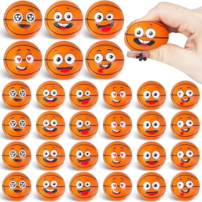 Xeehwb 24 Pcs Face Basketball Stress Balls,Face Foam Squeeze Basketballs,Funny Face Sport Balls for Anxiety Relief,Party Favors,Sports Game,Basketball Party Decoration - Image 1