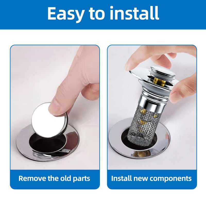 Axwnh Bathroom Sink Drain Strainer, Pop-up Sink Drain Strainer with Removable Strainer Basket Hair Catcher, Bathroom Sink Stopper,2 Packs - Image 5