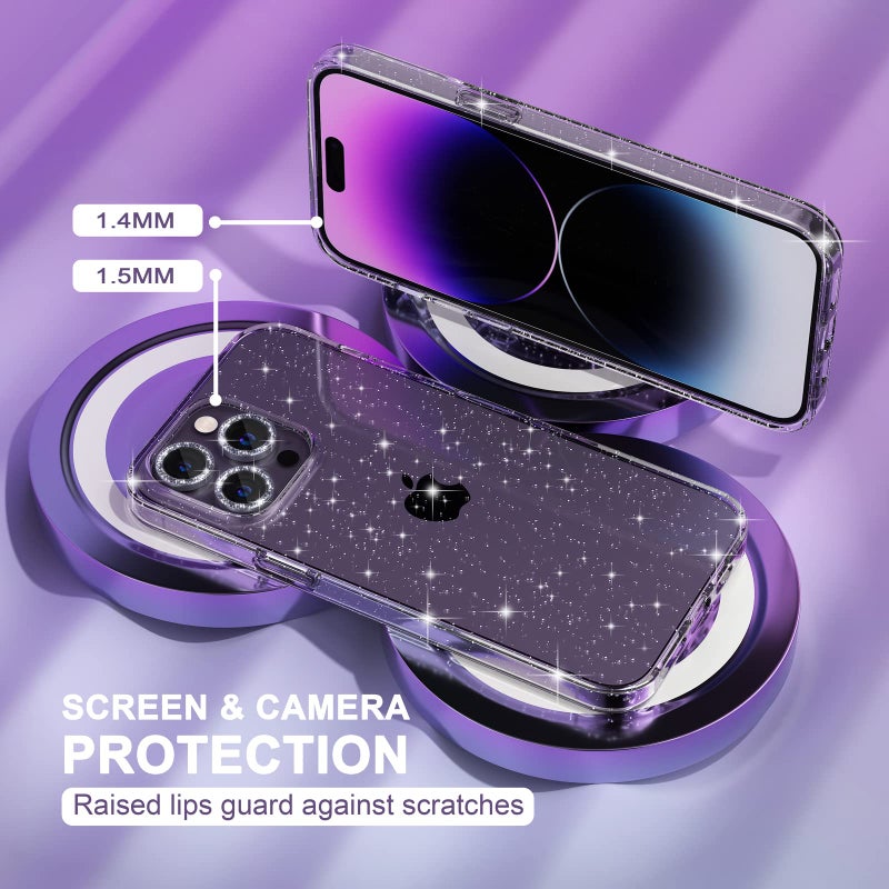 Choiche Compatible for iPhone 14 Pro Max Case Women Phone Case, Cute Bling Sparkly, Military Grade Protection, 3 Diamond Camera Lens Covers, 2 Tempered Glass Protectors, 6.7 inch (Glitter Clear) - Image 4