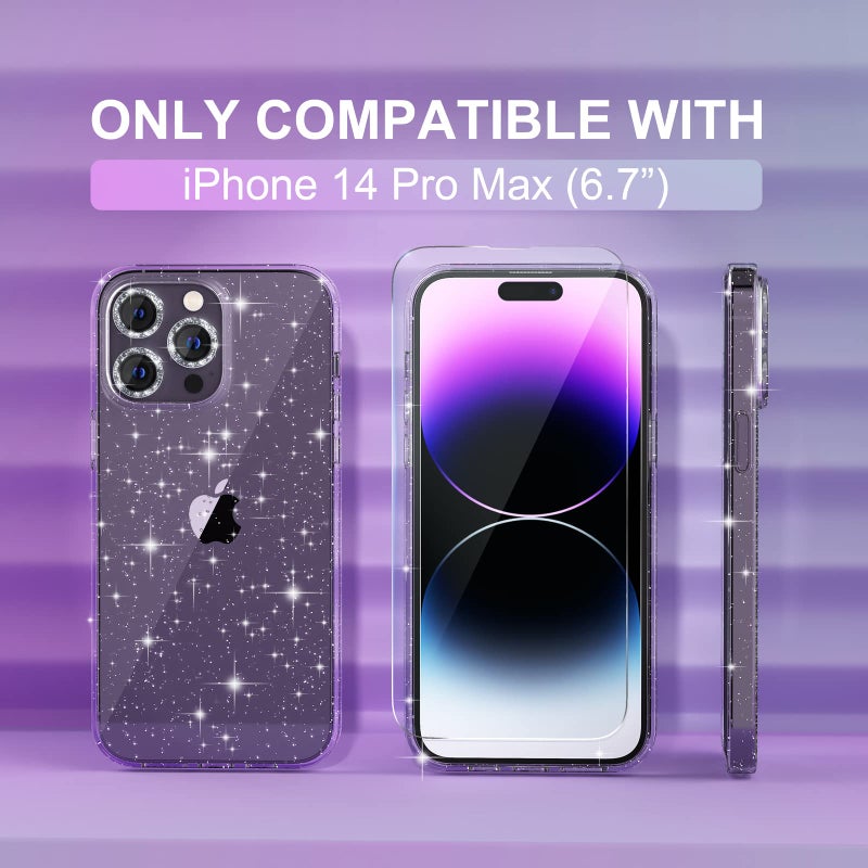 Choiche Compatible for iPhone 14 Pro Max Case Women Phone Case, Cute Bling Sparkly, Military Grade Protection, 3 Diamond Camera Lens Covers, 2 Tempered Glass Protectors, 6.7 inch (Glitter Clear) - Image 2