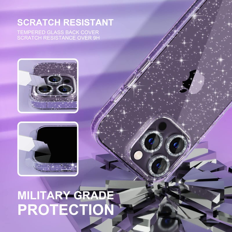 Choiche Compatible for iPhone 14 Pro Max Case Women Phone Case, Cute Bling Sparkly, Military Grade Protection, 3 Diamond Camera Lens Covers, 2 Tempered Glass Protectors, 6.7 inch (Glitter Clear) - Image 5