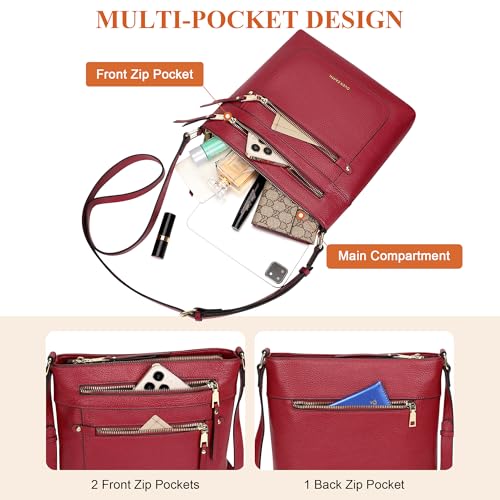 Over Earth Leather Crossbody Bags for Women Medium Shoulder Purse Multi Pocket Shoulder Handbag with Adjustable Strap(O199E Wine Red) - Image 4