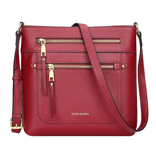 Over Earth Leather Crossbody Bags for Women Medium Shoulder Purse Multi Pocket Shoulder Handbag with Adjustable Strap(O199E Wine Red) - Image 1