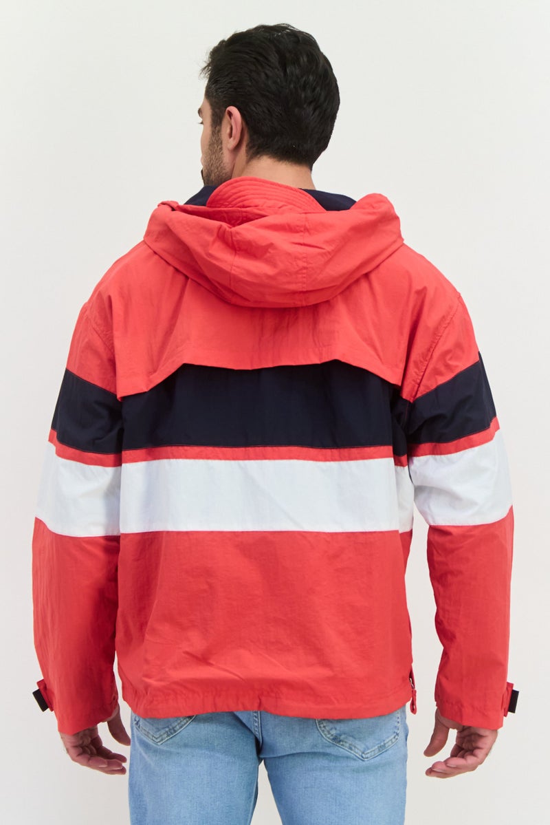 PERRY ELLIS جاكيتات هود نصف سحاب للرجال بشعار مطرز، أحمر - Image 2