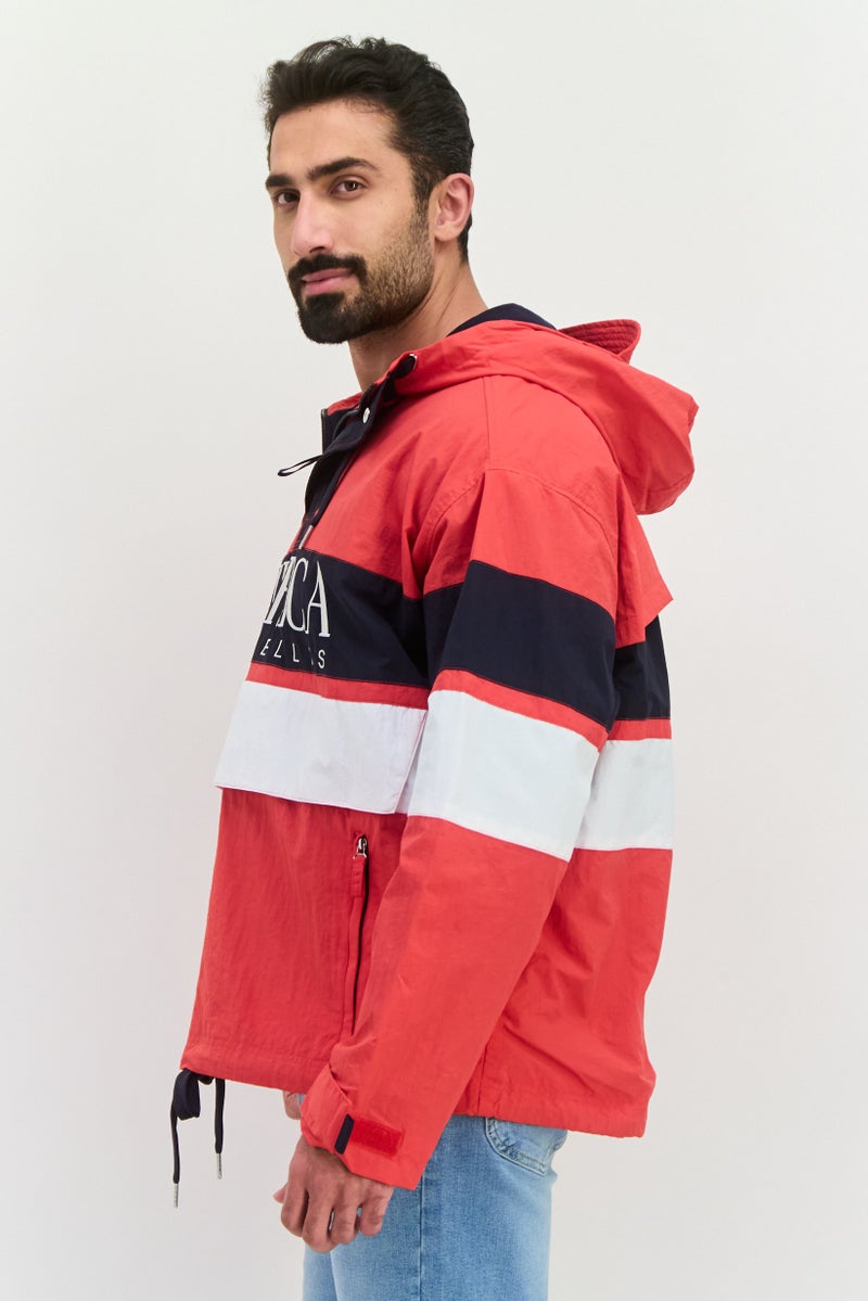 PERRY ELLIS جاكيتات هود نصف سحاب للرجال بشعار مطرز، أحمر - Image 3