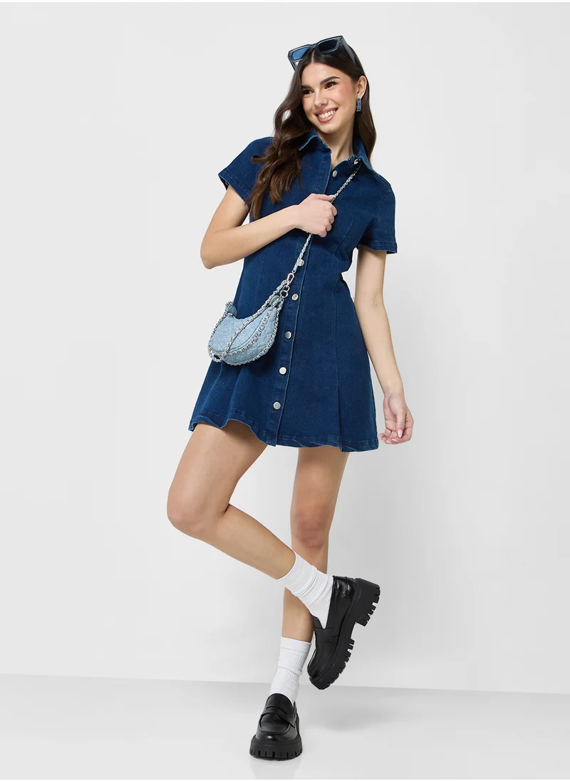 Ginger Denim Button Down A Line Dress